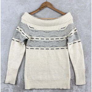 Ben Sherman Women's Small Lambswool Angora Sweater Off Shoulder Fair Isle Cozy